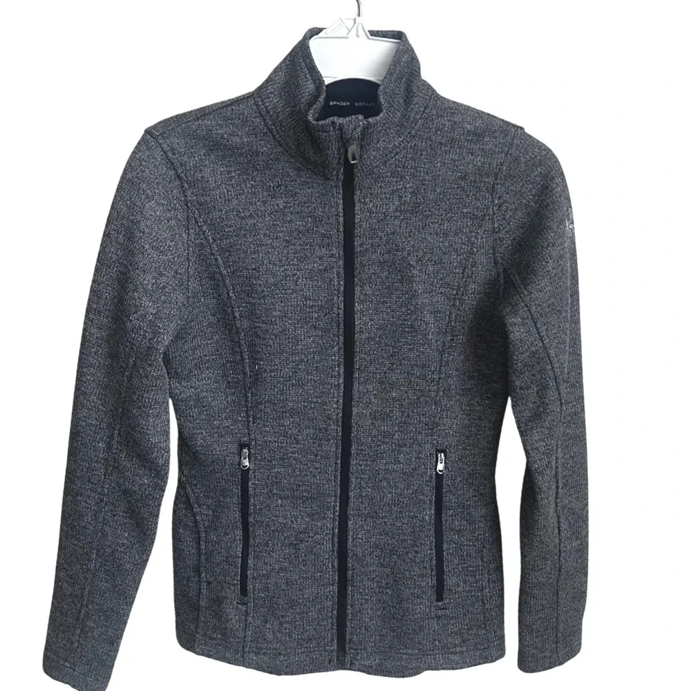Spyder Women's Fleece Jacket Full‎ Zip Gray Heathered Mock Neck Size S